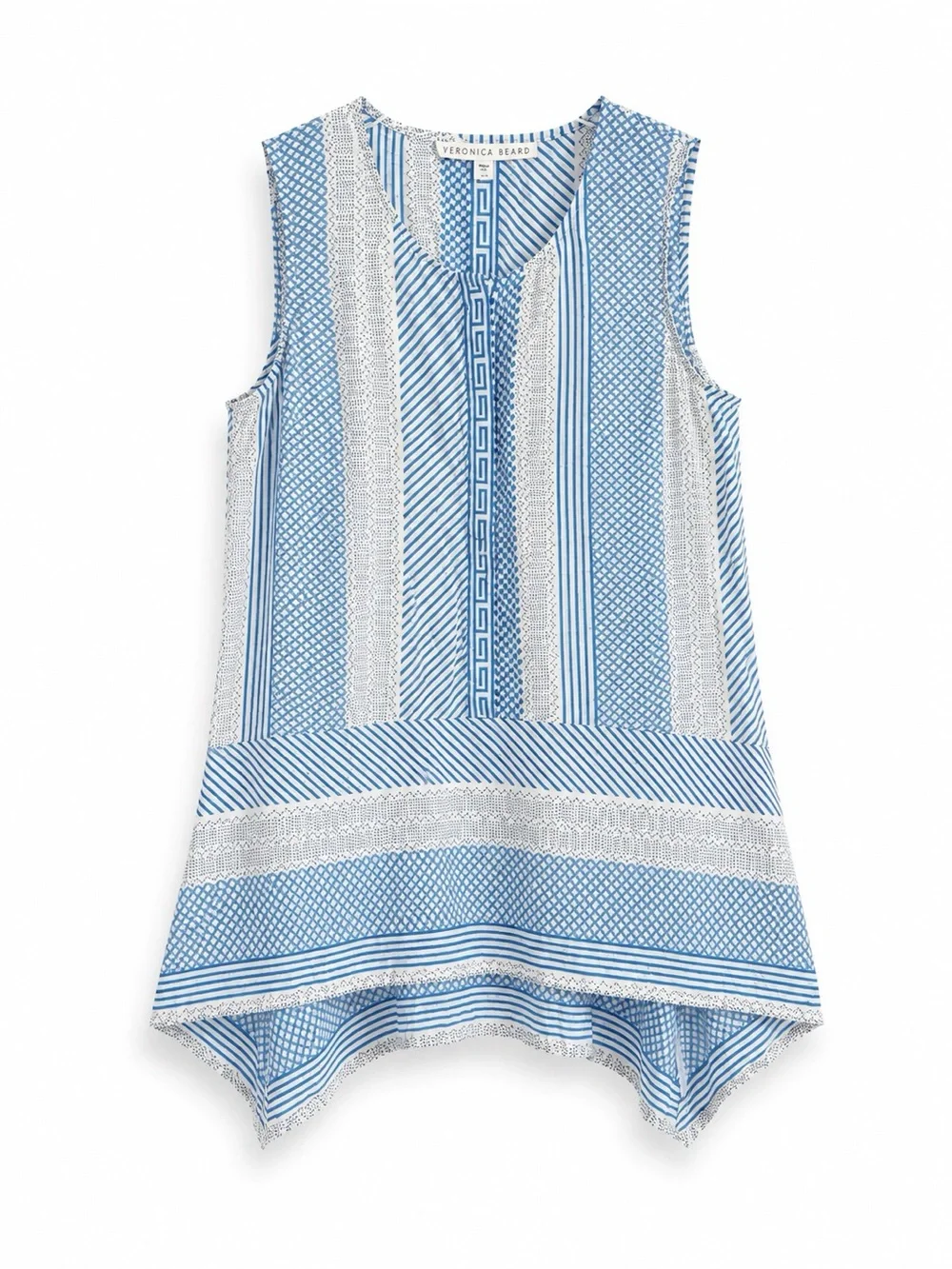 VERONICA BEARD blue and white patterned silk high-low hem coastal tunic top SZ 4 - Picture 2 of 5